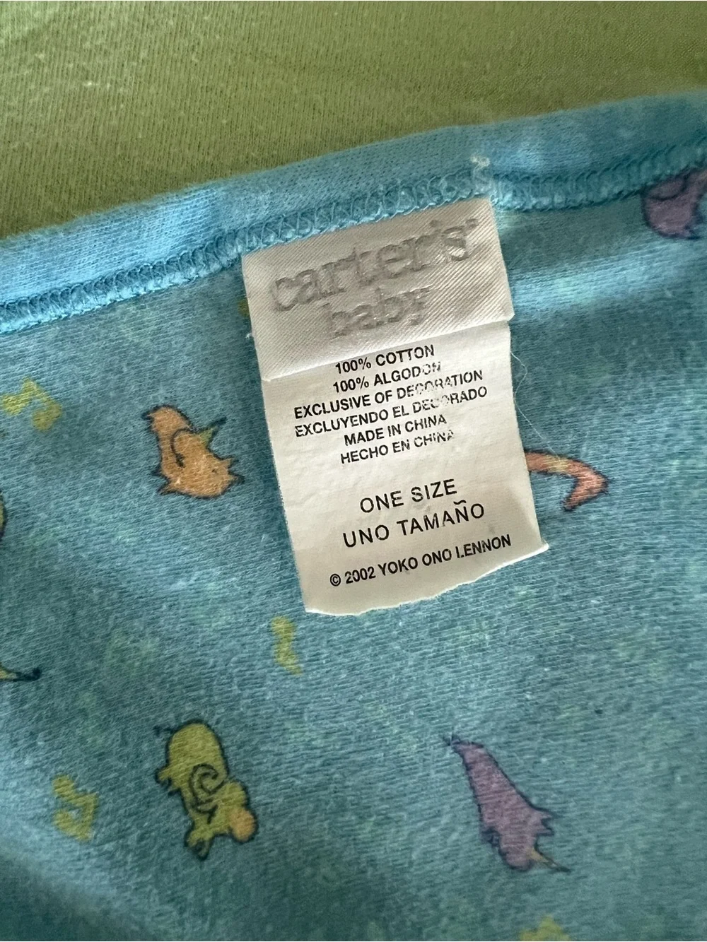Carter’s Vintage John Lennon Baby Blanket Blue Green Real Love Animals Palm Tree